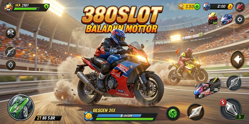 Screenshot menampilkan aksi balapan motor yang dramatis dan mendebarkan.