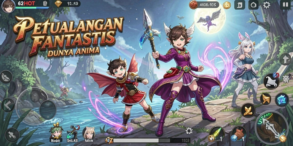 Tampilan gameplay 62HOT dengan karakter Anime yang menarik.