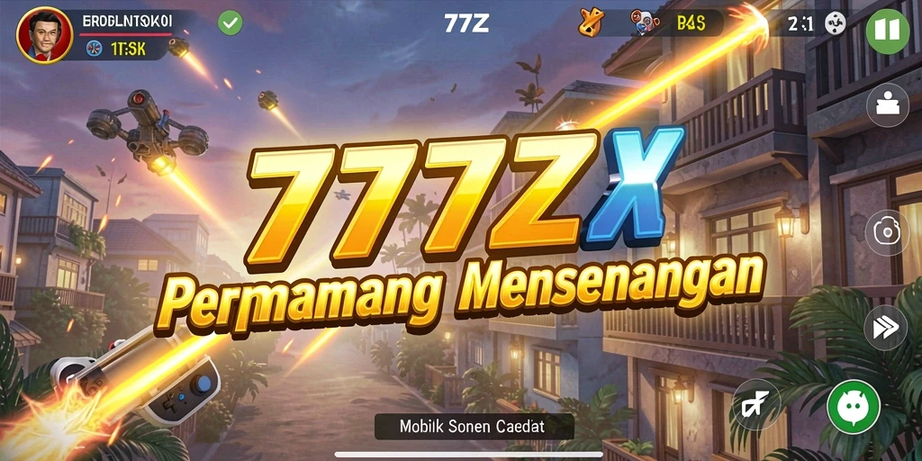 Tampilan gameplay dinamis dari 777ZX saat melewati rintangan.