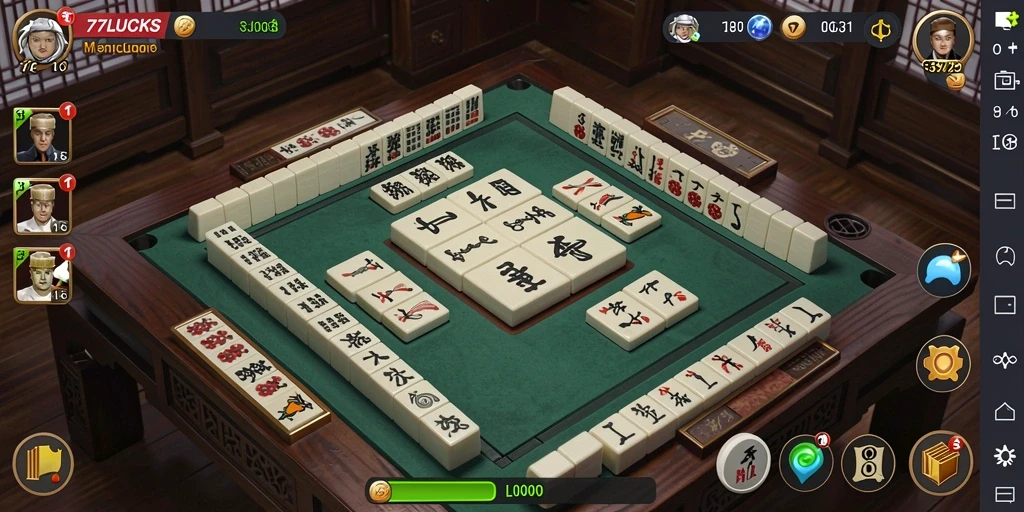 Tampilan gameplay Mahjong yang mendebarkan di 77LUCKS.