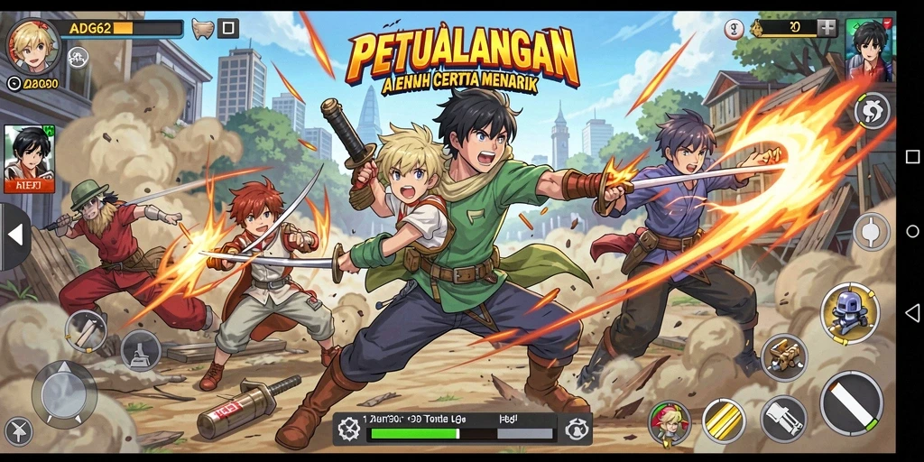 Screenshot ADG62 menampilkan karakter dan pertarungan di dunia anime yang epik.