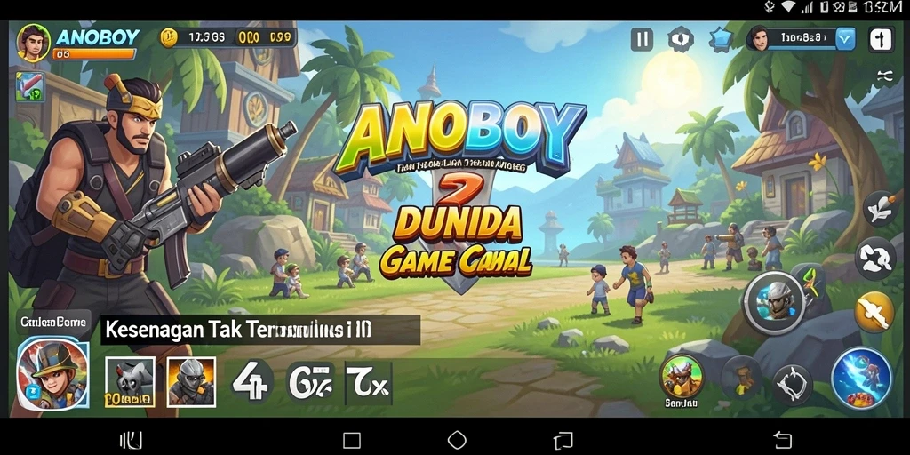 Tampilan gameplay seru dari ANOBOY yang penuh warna.