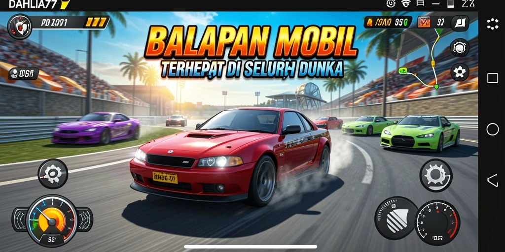 Screenshot gameplay DAHLIA77 menampilkan aksi balap mendebarkan.