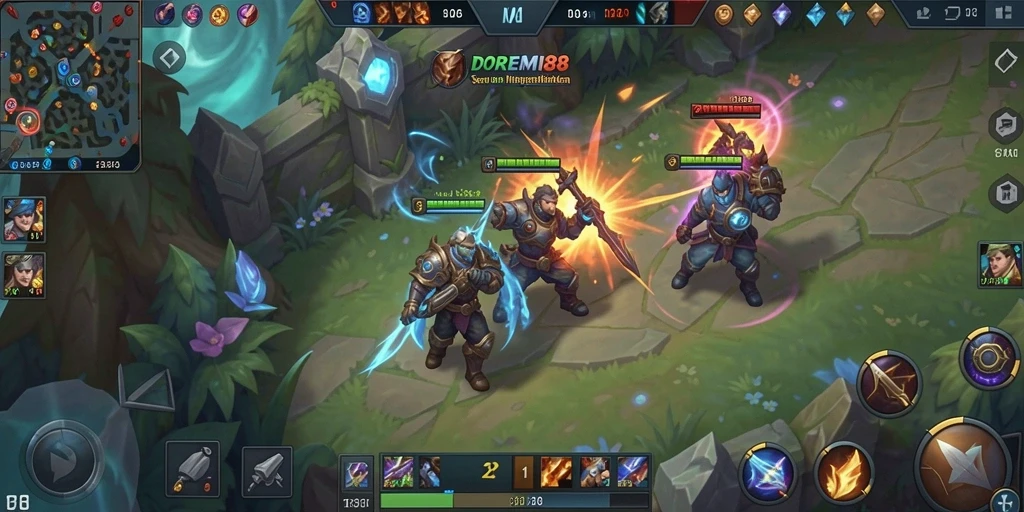 Screenshot utama DOREMI88 yang menampilkan aksi seru dalam pertarungan MOBA.