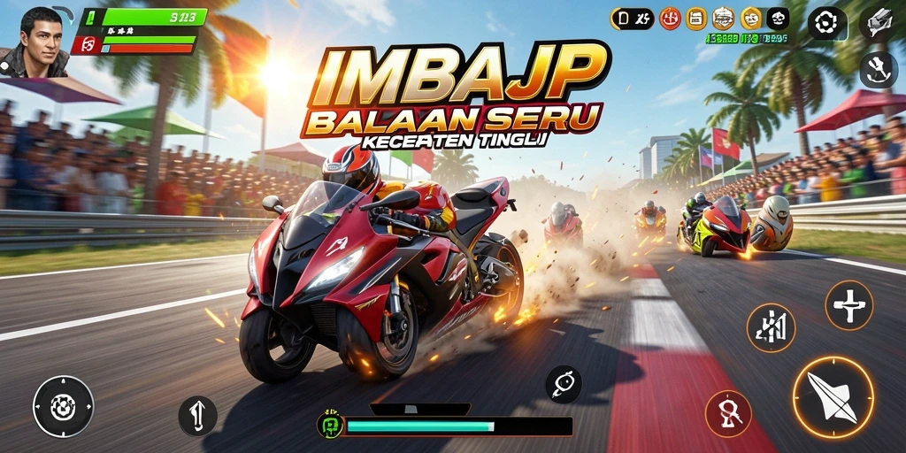Tampilan gameplay balapan IMBAJP yang mendebarkan dan penuh aksi.