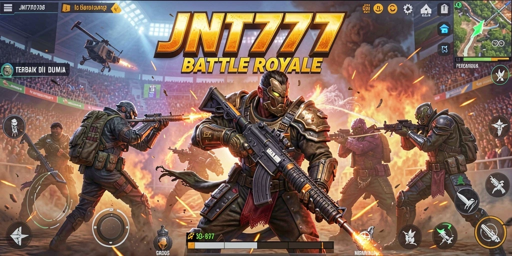 Screenshot JNT777 menampilkan aksi mendebarkan dalam Battle Royale.