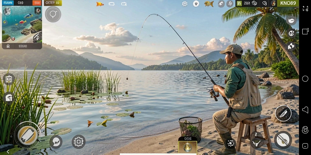 Gameplay KNO89 yang seru dengan pemandangan memancing yang indah.