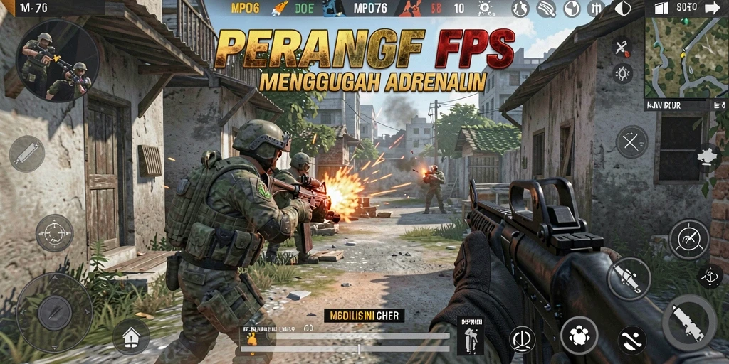 Screenshot MPO76 menunjukkan pertempuran seru dalam mode FPS.