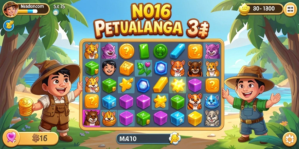 Screenshot gameplay N06 dengan aksi mencocokkan permata yang seru.