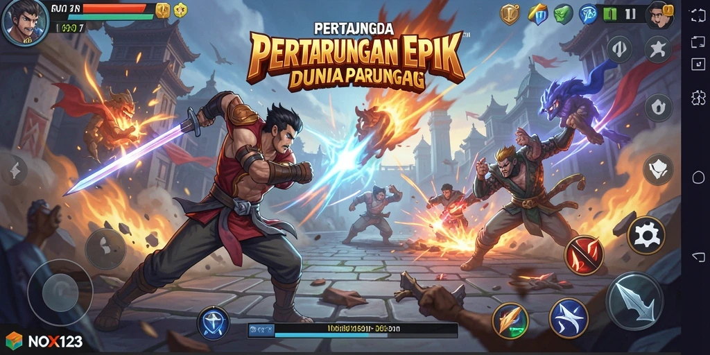 Gameplay seru NOX123 dengan pertarungan yang mendebarkan.
