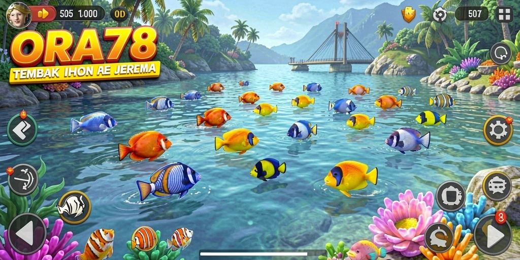 Tampilan gameplay menarik dari ORA78 saat menembak ikan.