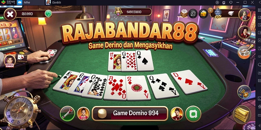 Screenshot utama RAJABANDAR88 menampilkan gameplay Domino yang seru dan interaktif.