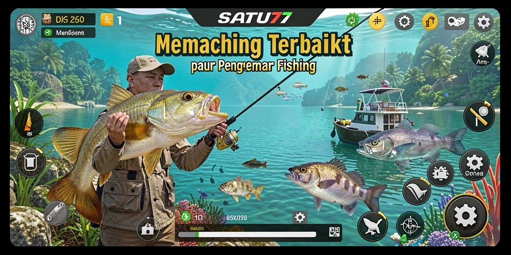 Tampilan gameplay SATU77 yang mendebarkan saat menangkap ikan.
