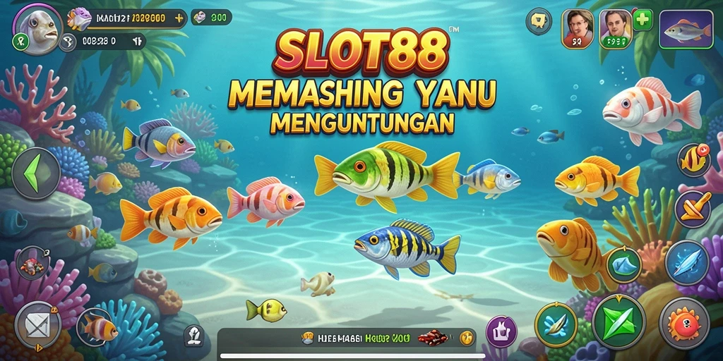 Screenshot utama menampilkan gameplay menangkap ikan yang seru.