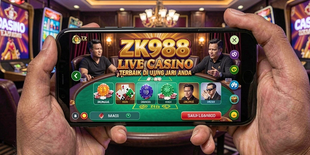 Screenshot gameplay ZK988 menampilkan dealer langsung dan permainan kasino yang menarik.